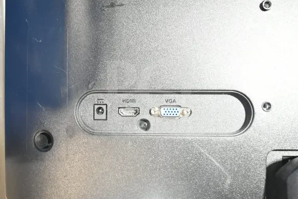 Back panel of a monitor showing HDMI, VGA, and power input ports.