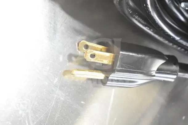 Close-up of a power plug for the Vollrath JT1BH Conveyor Toaster, suitable for 120 volts, 1 phase.