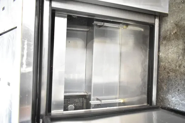 2018 True TSSU-72-30MB-ST-HC commercial sandwich salad prep table, stainless steel interior, on commercial casters, 115V.
