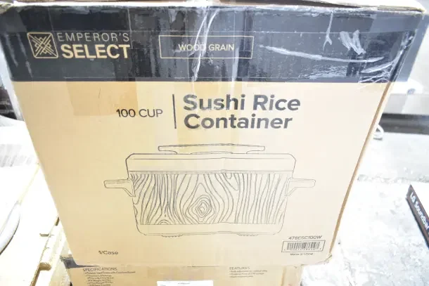BRAND NEW! Emperor's Select 478ESC100W 100 Cup Sushi Rice Container, insulated, woodgrain finish, scratch and dent condition.