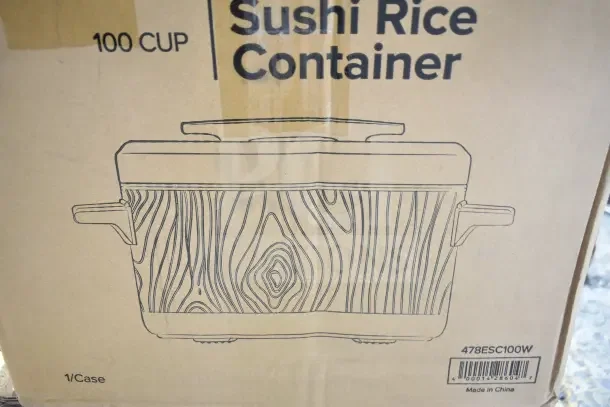 Brand new Emperor's Select 478ESC100W, 100 cup insulated sushi rice container with woodgrain finish, scratch and dent.