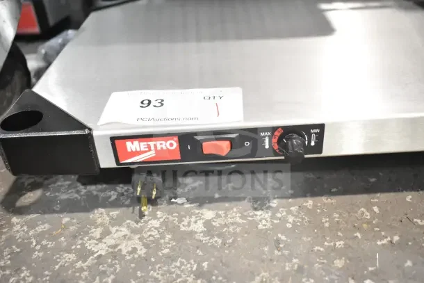 Brand new Metro HS1442 stainless steel heated shelf, 14" x 42", 120V, 1 Phase. Minor scratches and dents.