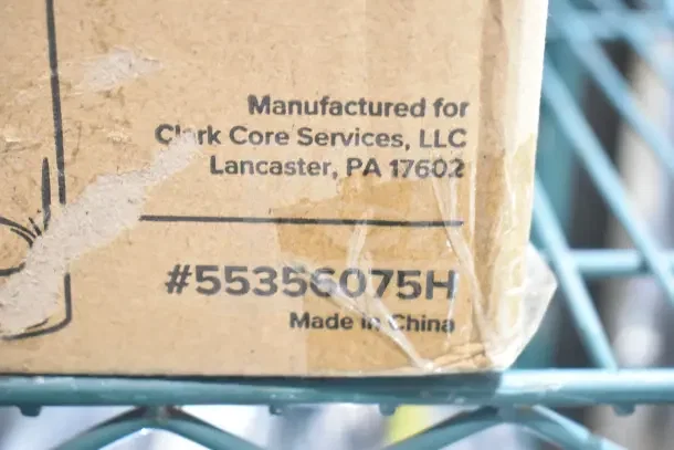 Box with label showing Acopa 55356075H Highball Glass, Lancaster, PA, Made in China. Box condition: new with minor scratches.