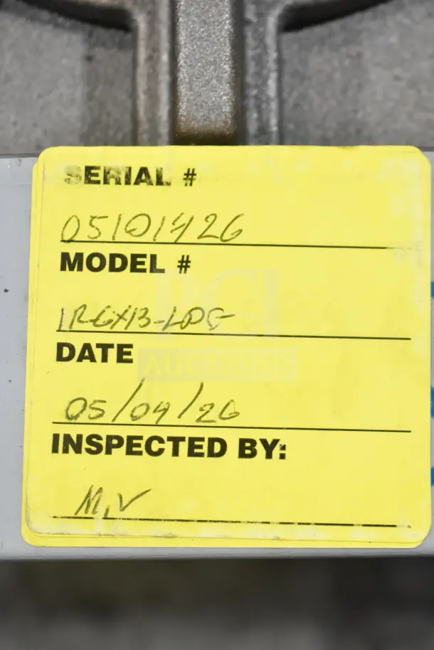 Yellow inspection tag for Imperial Range, model IRGX13, serial number 05101426, inspected on 05/04/26.
