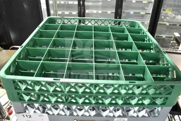 BRAND NEW SCRATCH AND DENT Noble Warewashing 36-compartment gray glass rack, 2 green extenders, model 274RK362.