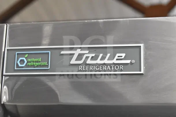 2018 True T-35-HC commercial cooler tag, featuring True logo and "natural refrigerant" label.