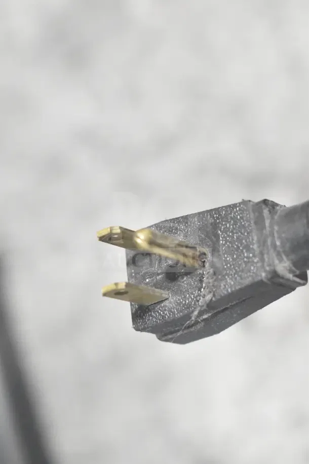 Power plug for 2018 True T-35-HC Commercial Reach-In Cooler, 115 volts, three-pronged, shown closely.