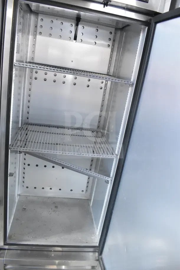 2022 True T-19F-HC commercial freezer, single door, on casters. Features adjustable shelves, clean interior, 115V, 1 phase.