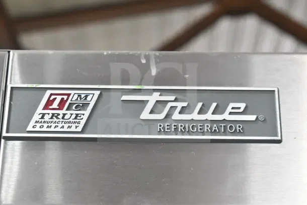 2017 True T-35 Commercial 2 Door Cooler, stainless steel, on casters, 115V, 1 Phase, logo and serial on front.