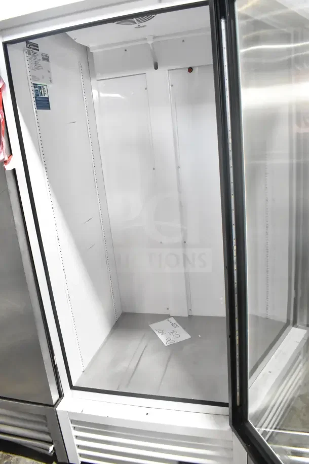 2021 True TSCI-600R-G-PH commercial cooler, single door, reach-in, glass-front, excellent condition, label with specs visible.