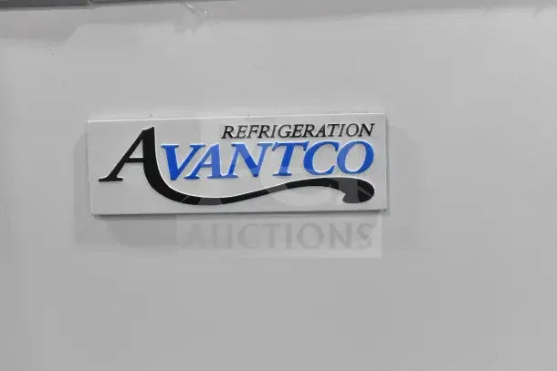 Brand new Avantco Commercial Chest Freezer Merchandiser, 115 volts, scratch and dent, white exterior with logo.