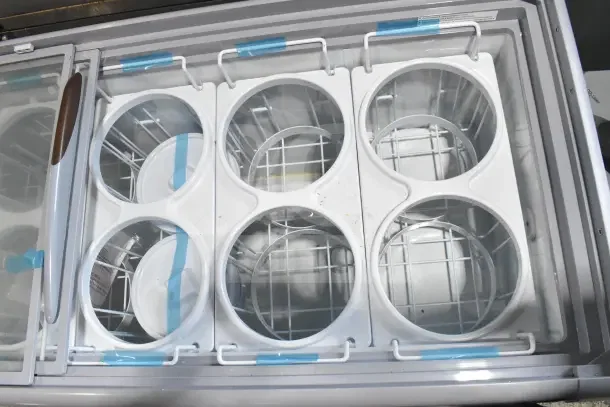 Avantco Commercial Chest Freezer Merchandiser, brand new with scratch and dent, 115V, 1 Phase, features wire basket storage.
