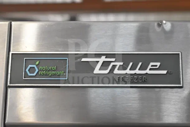 2018 True T-19F-HC single door freezer, natural refrigerant label, used condition, commercial casters, 115V, 1 phase.