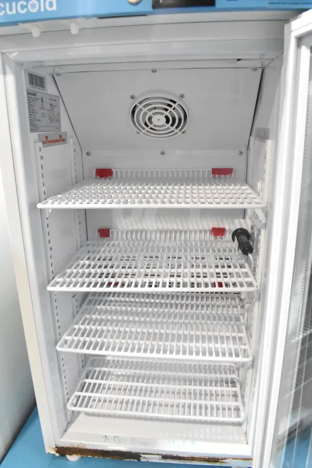 Accucold ARG3PV Mini Cooler Merchandiser, 110 Volts, with adjustable shelves, fan system, and visible interior labeling.