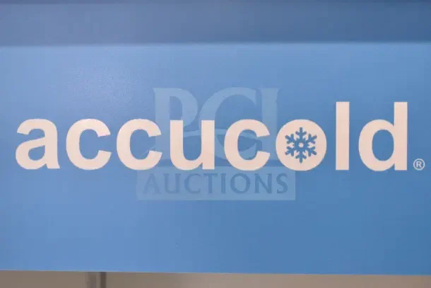 2022 Accucold ACR82L cooler merchandiser, single door, 110V, 1 phase, in new condition, showing the Accucold logo.