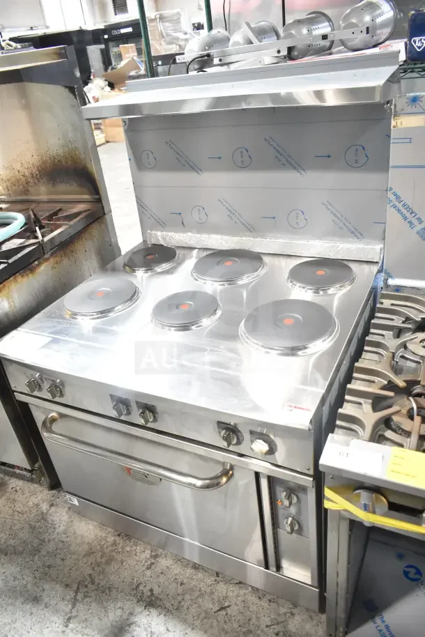 Brand new Cooking Performance Group ER36-240-1 36" 6-burner electric range with standard oven; 240 volts, 1 phase.