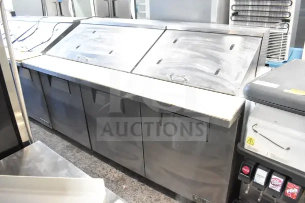 2018 True TSSU-72-30MB-ST-HC sandwich salad prep table, stainless steel, three-section, good condition.