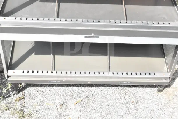 Hatco GRSDS/H-36D heated display merchandiser, 2-tier, commercial countertop, visible "Caution: Hot" labels, 120V, 1 phase.