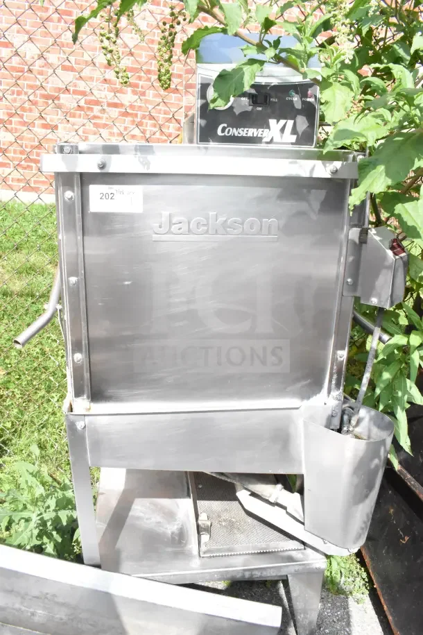 Jackson Conserver XL commercial dishwasher, stainless steel, straight pass-through, 115V, 1 Phase, brand labeled.