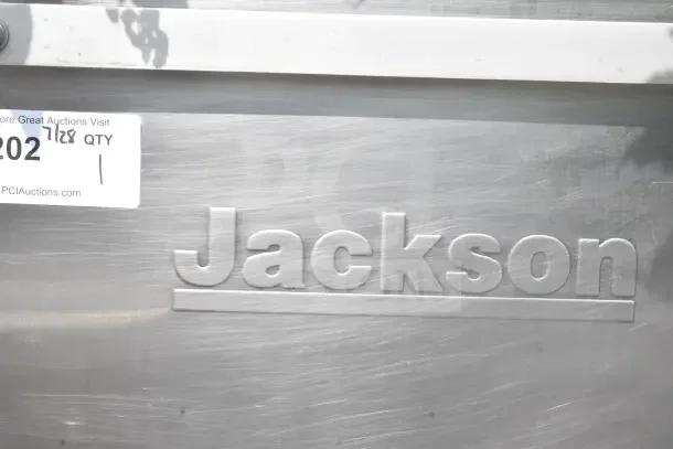 Jackson Conserver XL Commercial Dishwasher, stainless steel, 115V, 1 Phase, nameplate visible with model information.