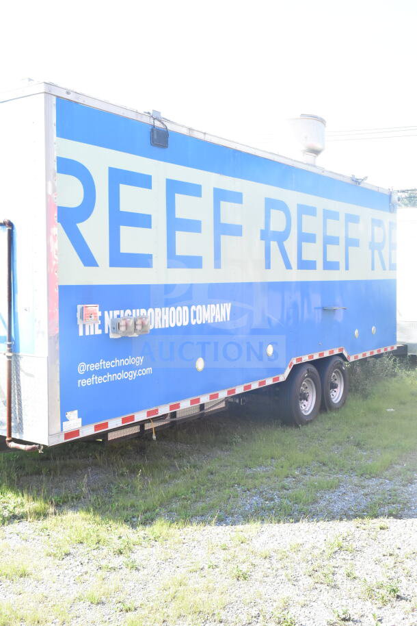 2021 Rock Solid Cargo 8.5'x24' food trailer, blue exterior, dual axle, visible branding text; VIN 7H2BE2426MD037994.