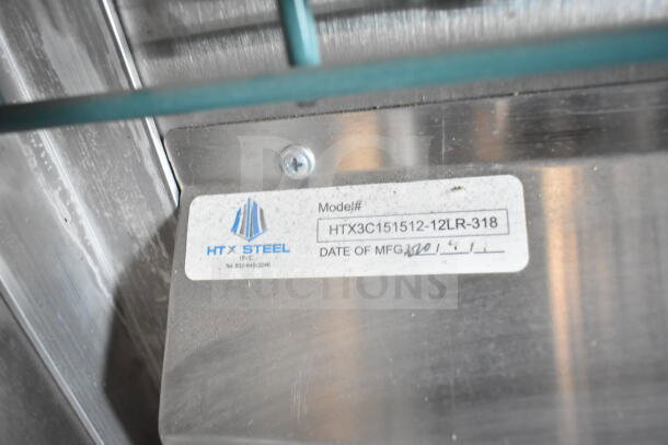 Label close-up on 2021 Rock Solid Cargo food trailer featuring HTX Steel model HTX3C151512-12LR-318, dated 2020.