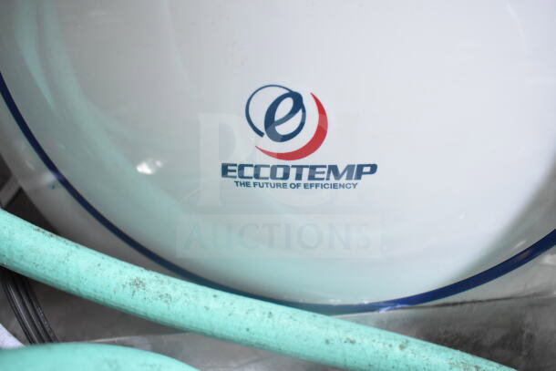 Eccotemp brand logo on a white surface, featuring blue and red elements with the slogan "The Future of Efficiency."