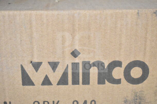 Cardboard box with Winco branding, showing logo and part of an item number.