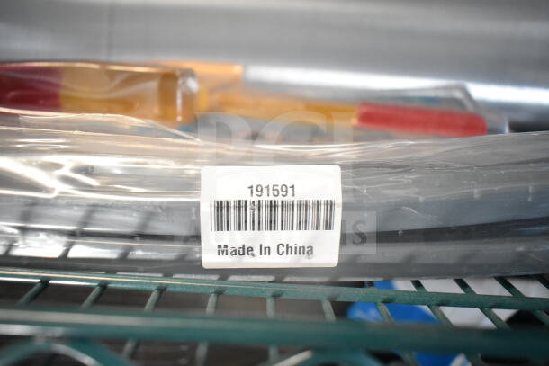 Barcode label reading "Made in China" with the number "191591" on a wrapped item.