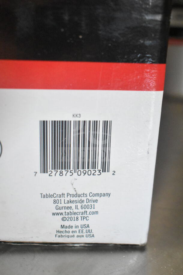 Barcode and label showing TableCraft Products, including contact information and manufacturing location.
