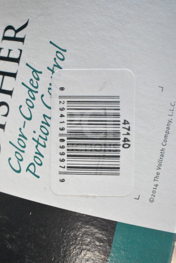 Barcode and label on a product, indicating catalog number 47140 by Vollrath Company, L.L.C.