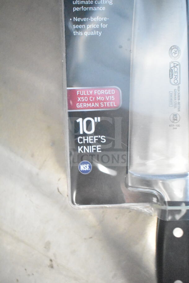 10" Chef's Knife made of fully forged X50 Cr Mo V15 German steel, NSF certified.