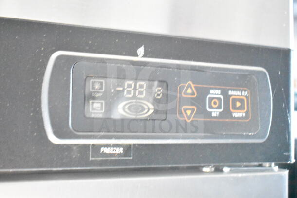 Close-up view of digital control panel on refrigeration unit in 2021 Rock Solid Cargo 8.5'x24' food trailer.