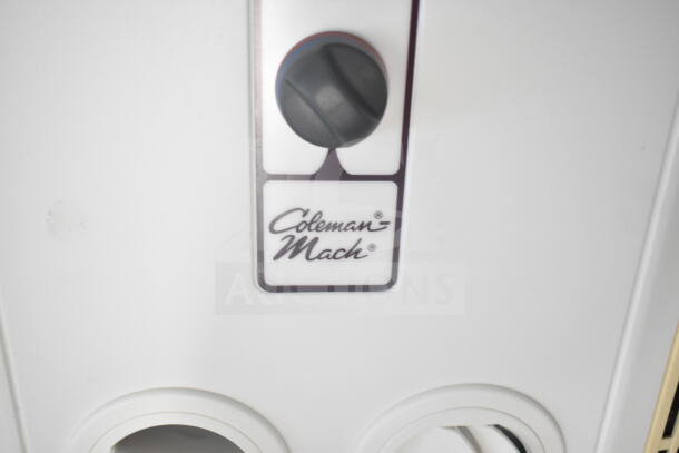 Close-up of Coleman-Mach air conditioning unit control panel on a 2021 Rock Solid Cargo food trailer.