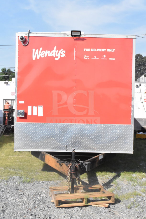 2021 Rock Solid Cargo 8.5'x28' food trailer with Wendy's branding, VIN 7H2BE2831MD037369, red exterior, delivery use.