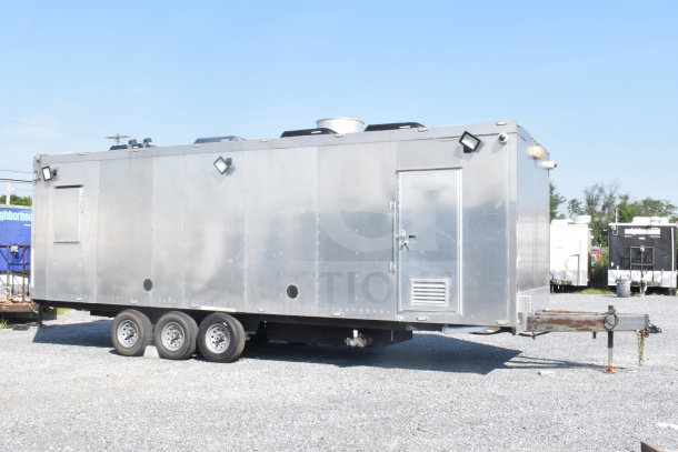 2021 Texino 8.5'x28' food trailer with triple axle, metallic finish, ventilation, and secure door. VIN 4B9T1EC36MM286017.