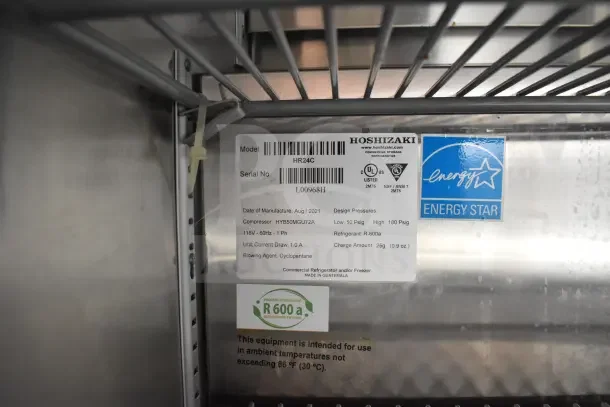 2021 Rock Solid Cargo food trailer interior showing Hoshizaki fridge label, model HR24C, Energy Star certification.