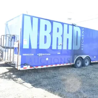 2020 Diamond Cargo 24' commercial kitchen trailer with grease hood. Equipped with Pitco fryer, Wells dual griddle, Arctic Air refrigeration. VIN 53NBE2424M1083695. Marked "NBRHD Kitchens."