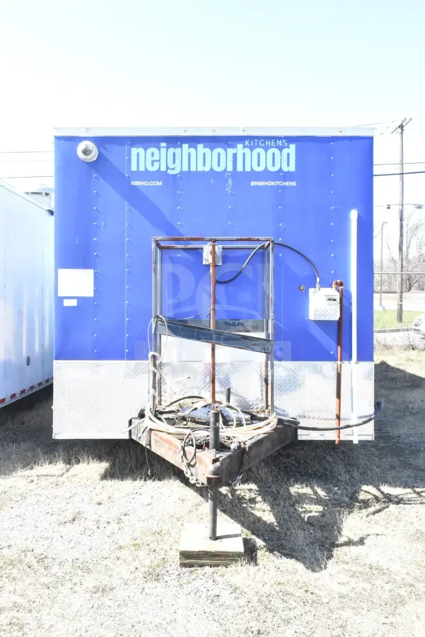 2020 Diamond Cargo 24' kitchen trailer in blue with branding; includes grease hood, Pitco fryer, Wells dual griddle, Arctic Air suite.