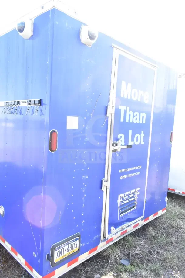 2020 Diamond Cargo 24' commercial kitchen trailer, blue exterior, features equipment including a grease hood, Pitco fryer, and Arctic Air suite.