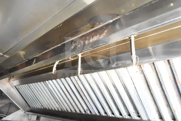 2020 Diamond Cargo 24' kitchen trailer grease hood, showing stainless steel vent system in working condition.