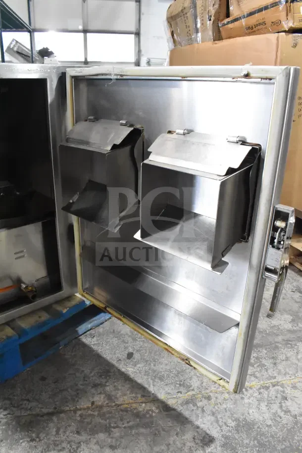 2018 Autofry MTI-40C ventless fryer, stainless steel interior, electric, 240V, 1 phase, open showing chute design.