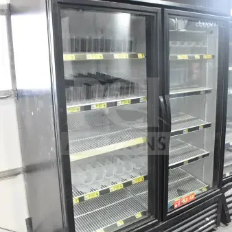 2018 True GDM-49-HC commercial cooler, two glass doors, "Cold Drinks" sign, 115V, tested, working condition.