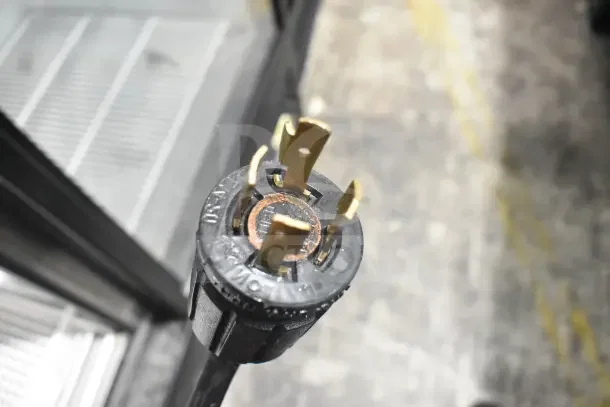 2019 True GDM-49F-HC freezer merchandiser plug, showing 115/208-230 volts, 1 phase compatibility.