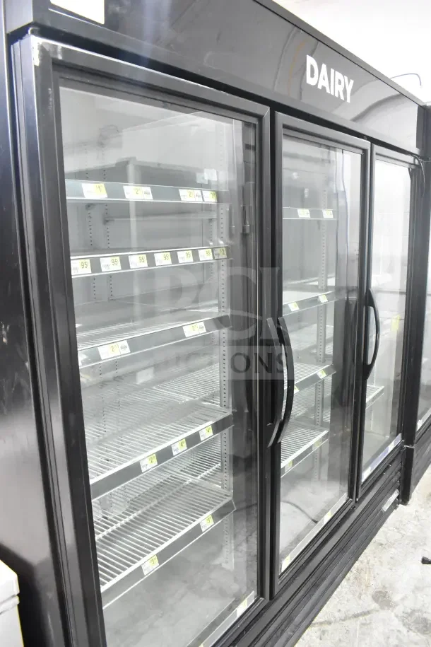 2018 True GDM-72-HC 3-Door Cooler, commercial merchandiser, black finish, glass doors, 115 volts, 1 phase.