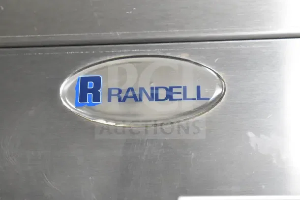 Randell 2020F Commercial 2 Door Reach In Freezer, stainless steel, 115V, 1 phase, logo visible on sleek surface.