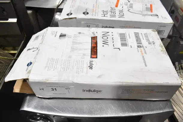 IN ORIGINAL BOX! Insinkerator F-HC1100SN hot/cool water dispenser faucet, satin nickel, in sealed packaging with labels.