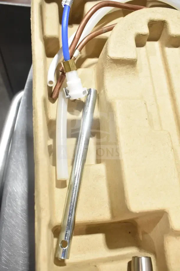IN ORIGINAL BOX! Insinkerator F-HC1100SN Hot/Cool Water Dispenser Faucet in Satin Nickel, new condition, parts shown.