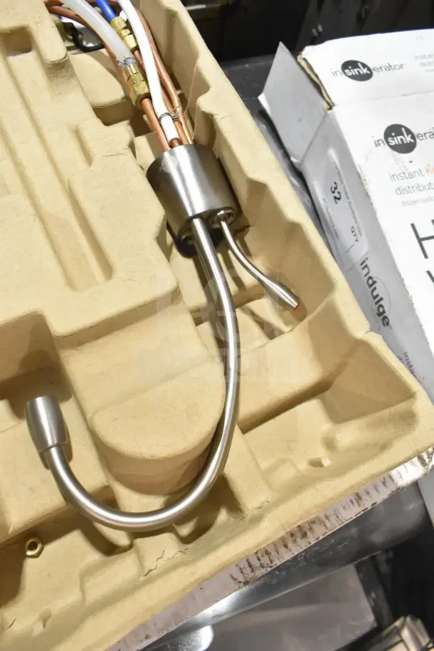 IN ORIGINAL BOX! Insinkerator F-HC1100SN hot/cool water dispenser faucet in satin nickel, brand new condition.