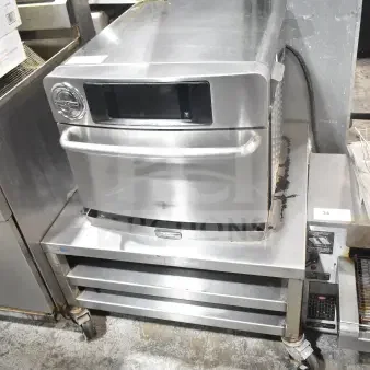 2017 Turbochef Encore 2 rapid cook oven, electric, countertop, stainless steel, on wheeled stand, 208/240V, 1 phase.